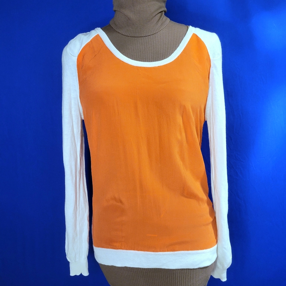 Sandro coral silk and cream cashmere shirt